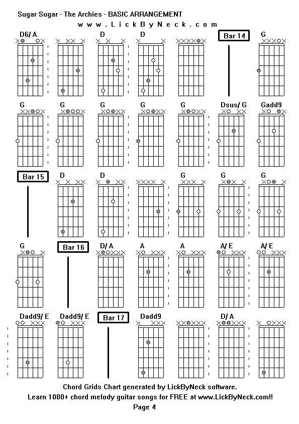 Chord Grids Chart of chord melody fingerstyle guitar song-Sugar Sugar - The Archies - BASIC ARRANGEMENT,generated by LickByNeck software.